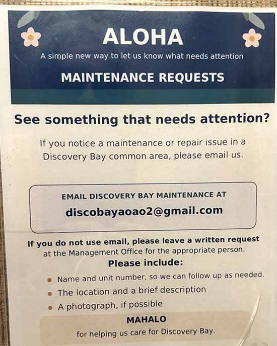 Reach out to Aaron Sodicta for maintenance